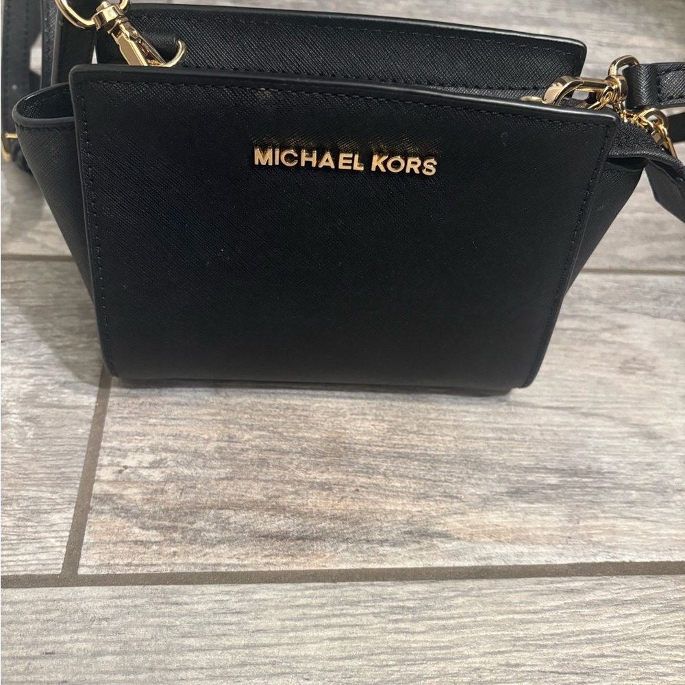 Michael Kors Black Crossbody Bag with Gold Accents
